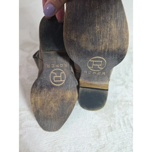 Roper Boots Women’s 6.5 Short Stuff Western Embroidery Snip Toe Brown Zip Ankle - Picture 3 of 8